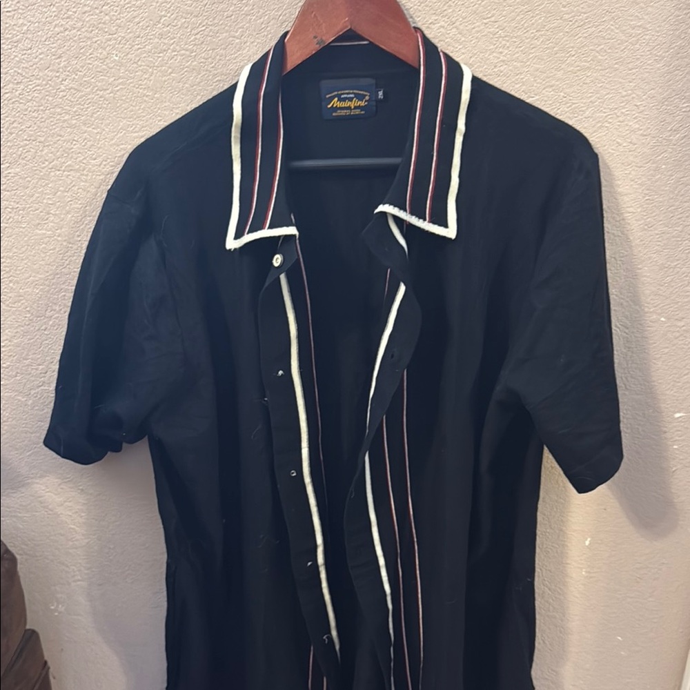 Black Casual Button Down Shirt with Textured Fabric